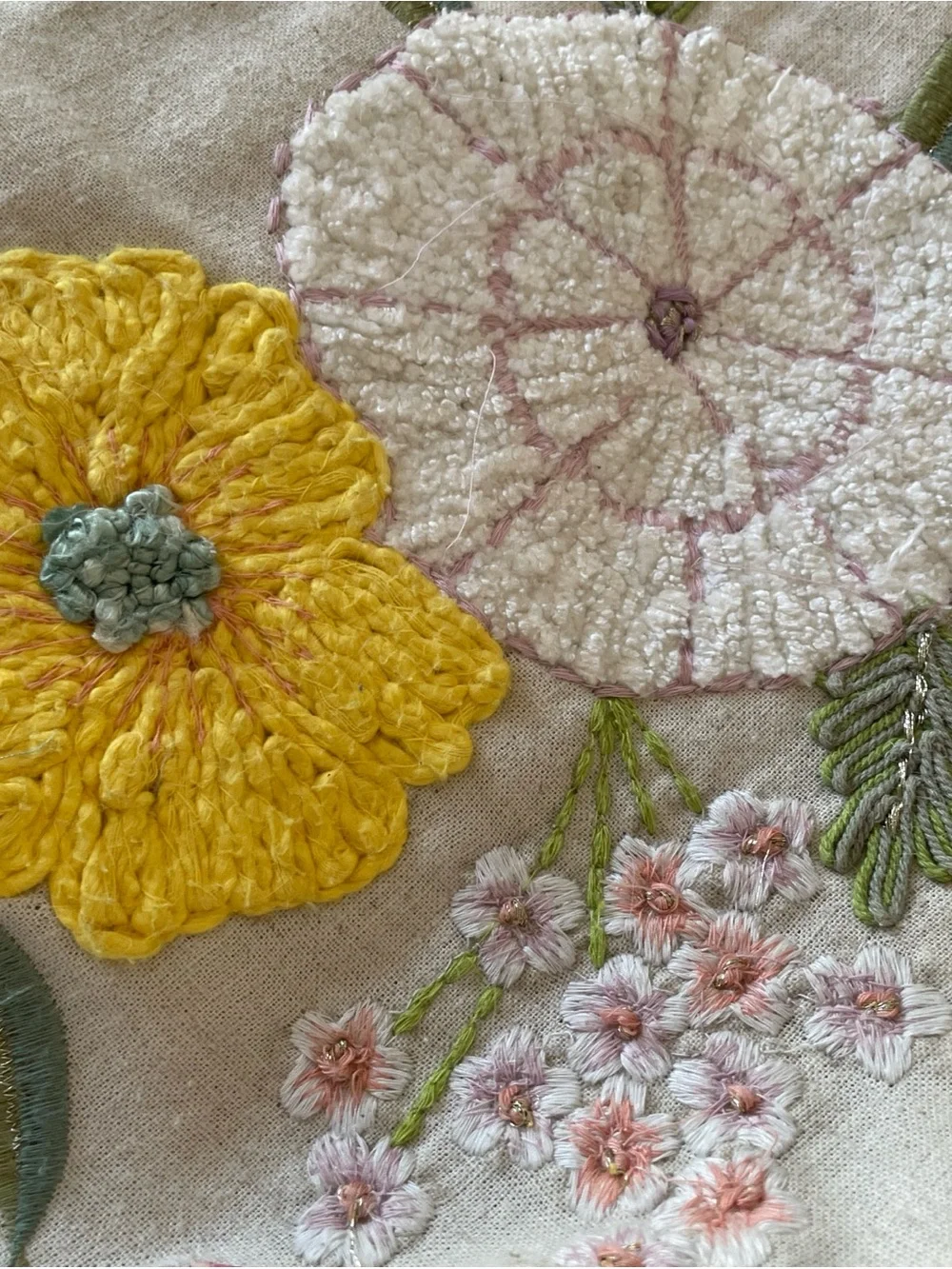 Papyrus throw pillow cover floral appliqué beads felt rectangle